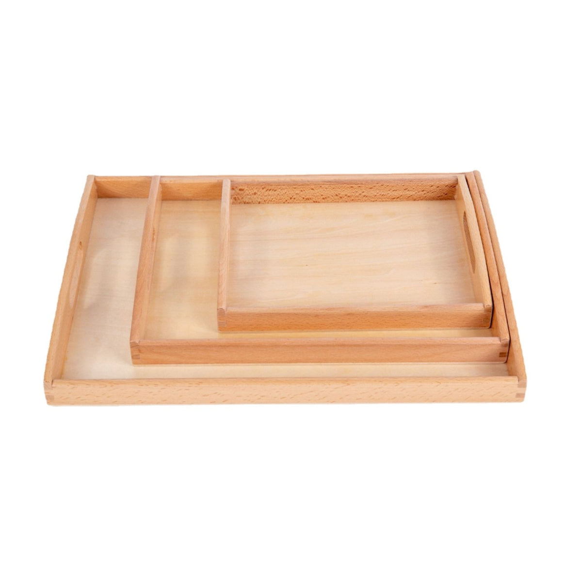 3 Pieces Natural Educational Tray with Handles Rectangular Wooden Tray with Handles Shallow Smooth for Teachers
