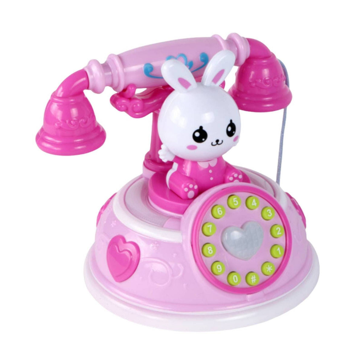 Musical Bunny Toy Phone Interactive Toy Telephone with Handset Light-up Play Phone Educational for Toddlers, Kids, Babies, Playroom, Nursery, Home