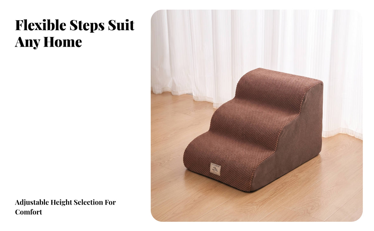Dog Stairs with Removable Cover | Textured material Surface, Machine Washable, Pet Stairs with Removable Cover, for Bed