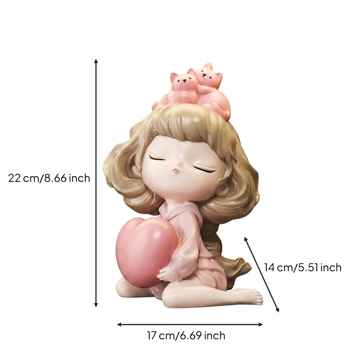 Girl Piggy Bank Desktop Ornament Decor Statue Pink Finish for Children, Friends