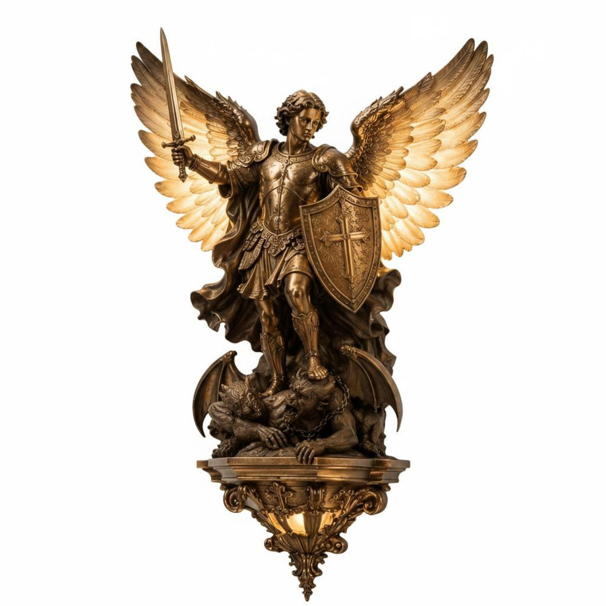 Archangel Michael Wall Sconce Bronze Tone Home Decor Antique Design