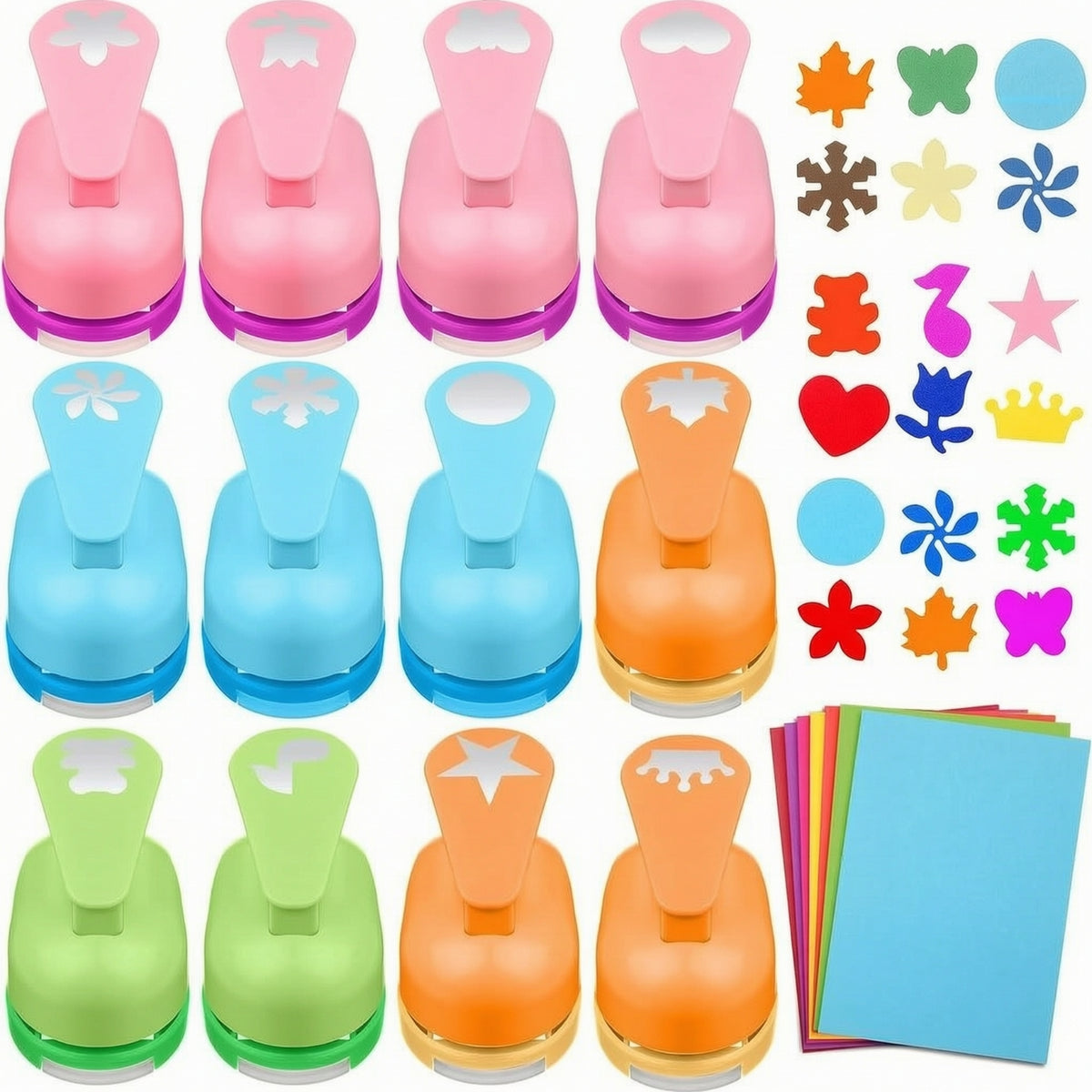 12 Pieces Craft Punch Set with Paper Manual for Crafters, Kids