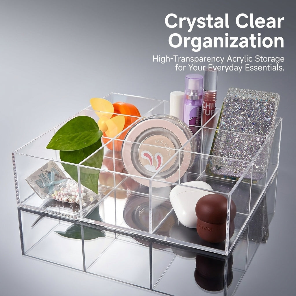 Clear Acrylic Drawer Organizer with Dividers, Compartment Tray, Make Up Organiser Storage, Divided for
