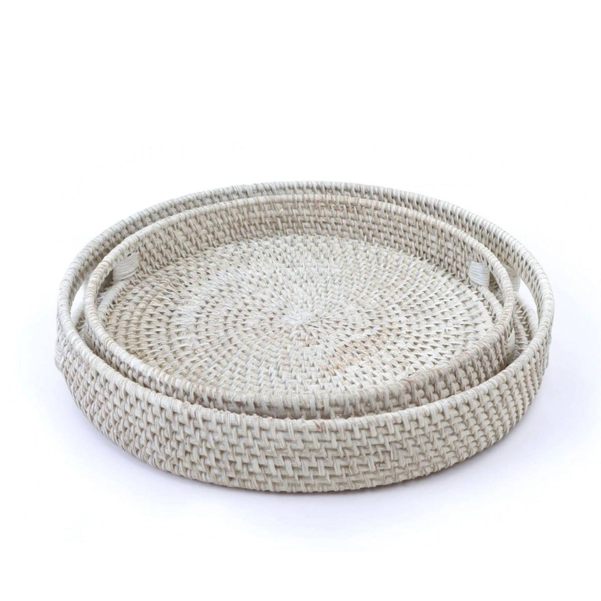 2 Pieces Round Rattan Tray Handwoven for Home Organization