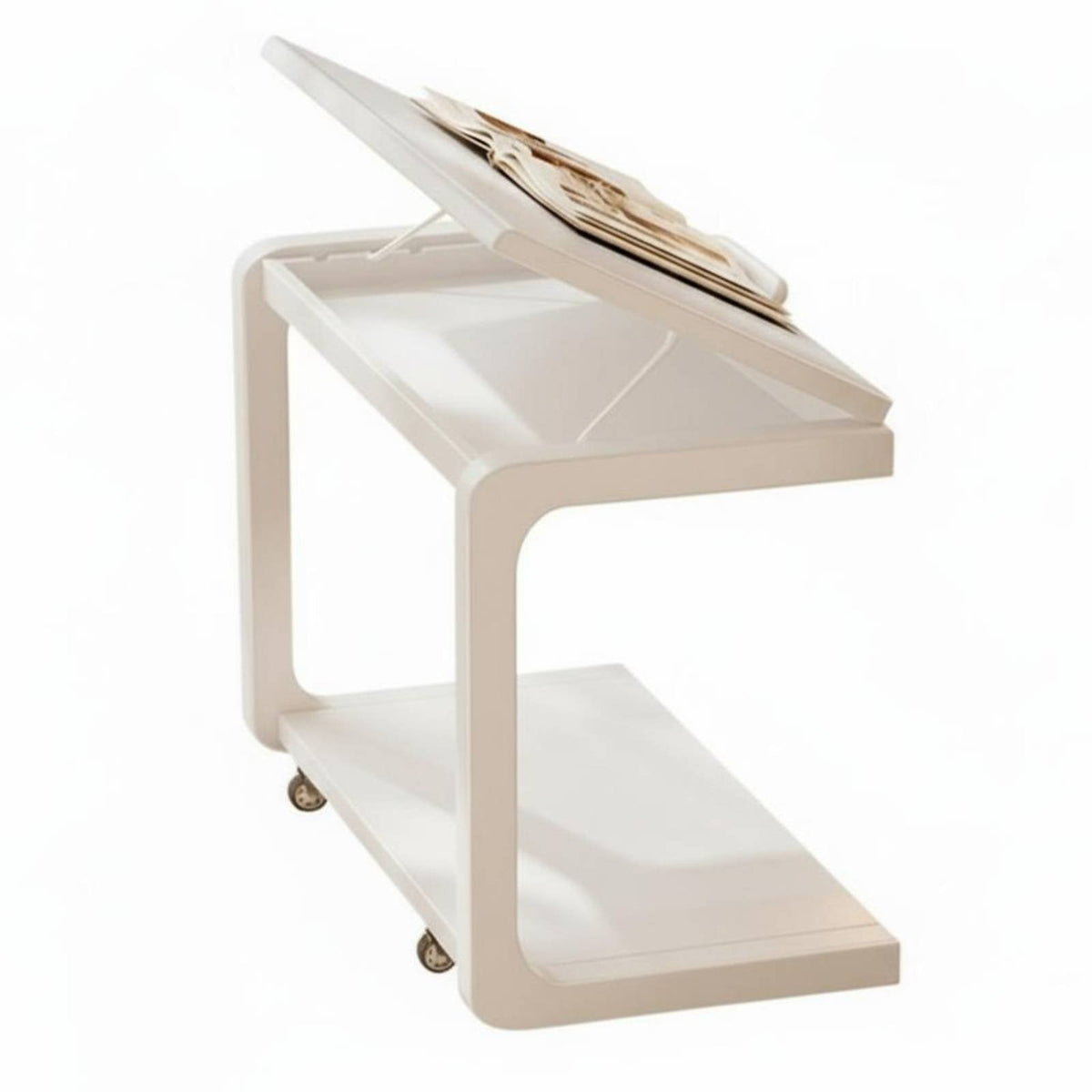 Rolling C-Shaped Side Table Mobile with casters Nightstand Easy Assembly
