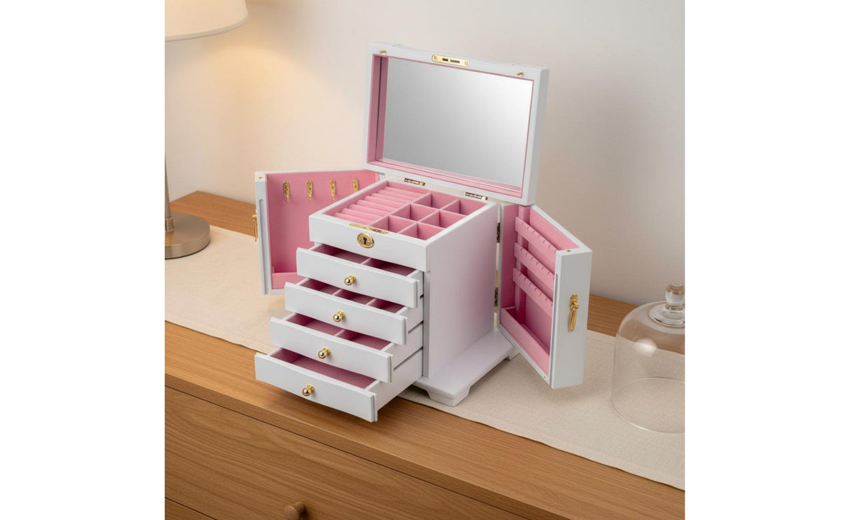 Wooden Jewelry Box Vintage Design Drawer Jewelry Box Large Capacity for Bedroom