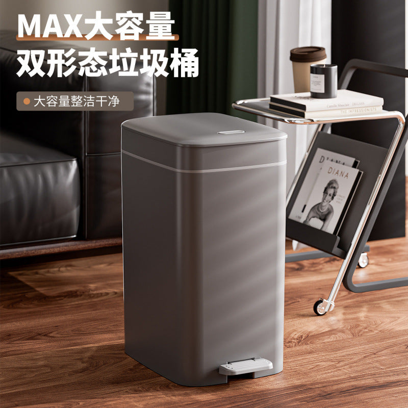 Foot Pedal Trash Can for Bedroom and Bathroom, Large Capacity, Quiet Slow-Down, Press-Type with Lid, Sealed Garbage Bin