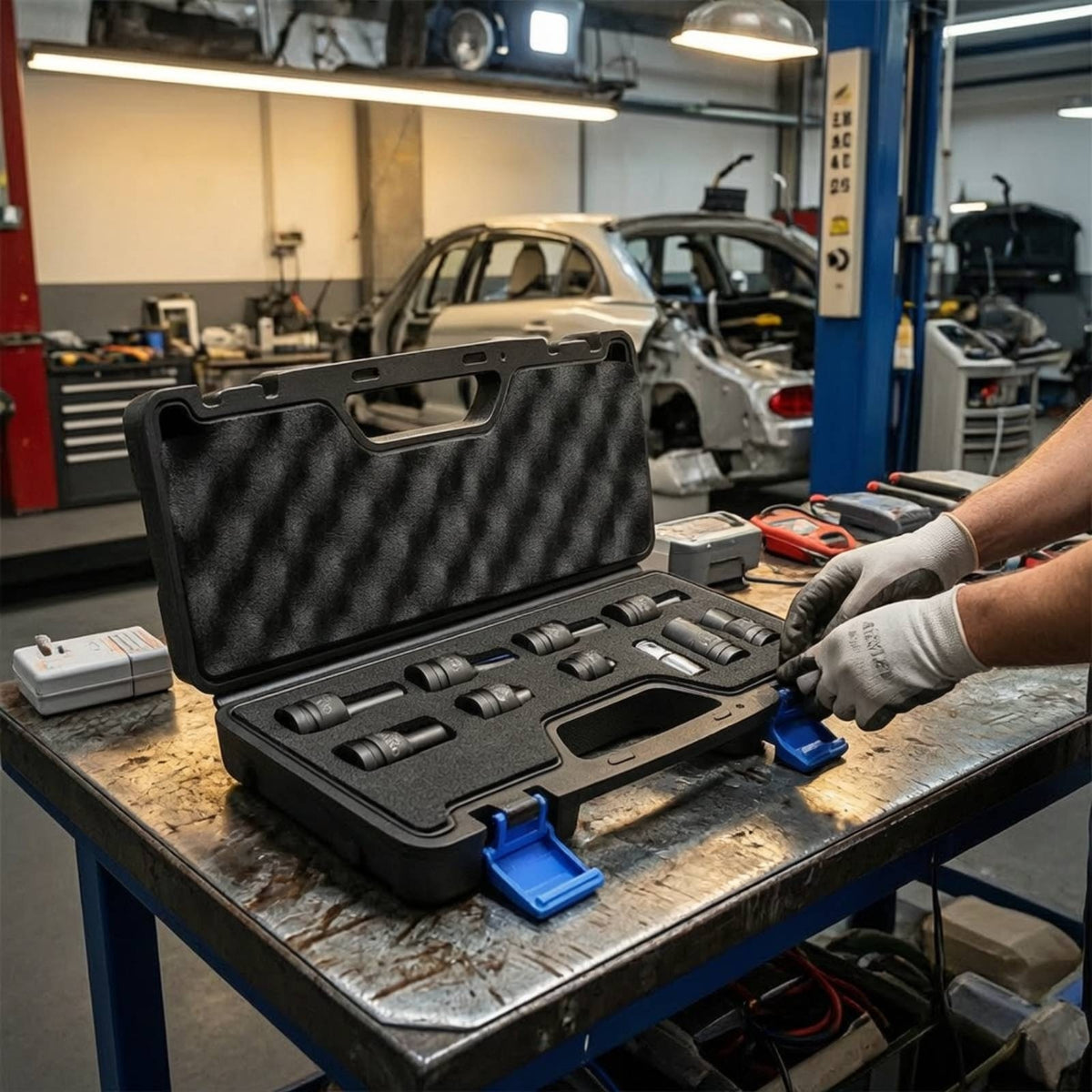10 Pieces EV Socket Kit Portable Socket Tool Kit with Storage Case Easy to Carry Automotive Repair Tool Set for Garage