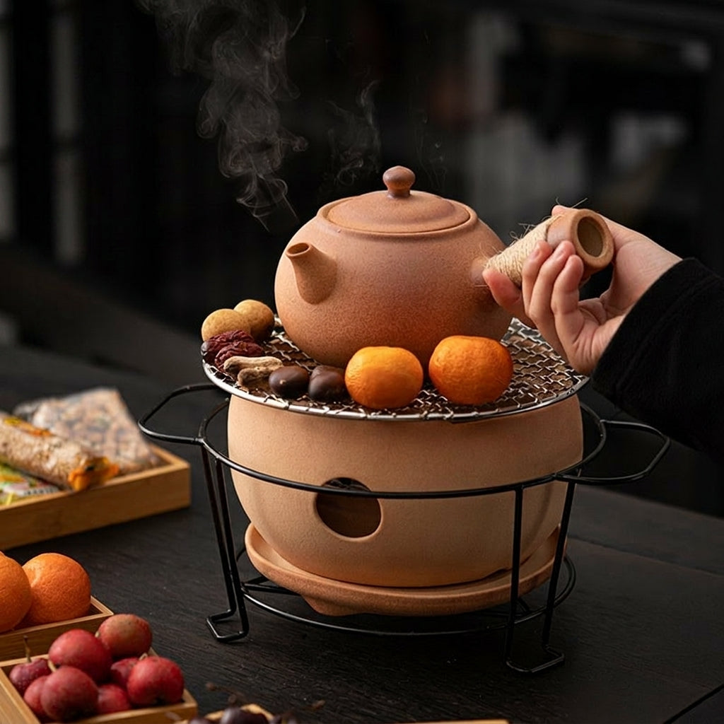 tea set with charcoal stove