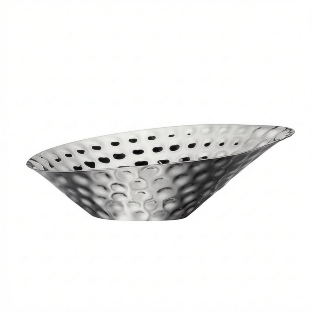 Silver Fruit Bowl Lustrous Hammered Metal Bowl Modern for Entryway Console