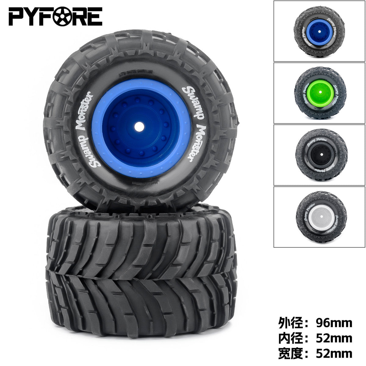 PYFORE 96mm Diameter 1/14 1/16 Universal Tires for Small Monster Trucks ARRMA and MJX