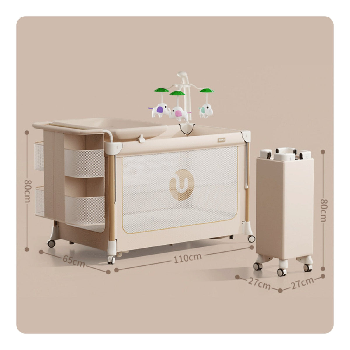 Multifunctional Baby Crib Instant-Fold Fold Rolling Baby Bassinet Rocking