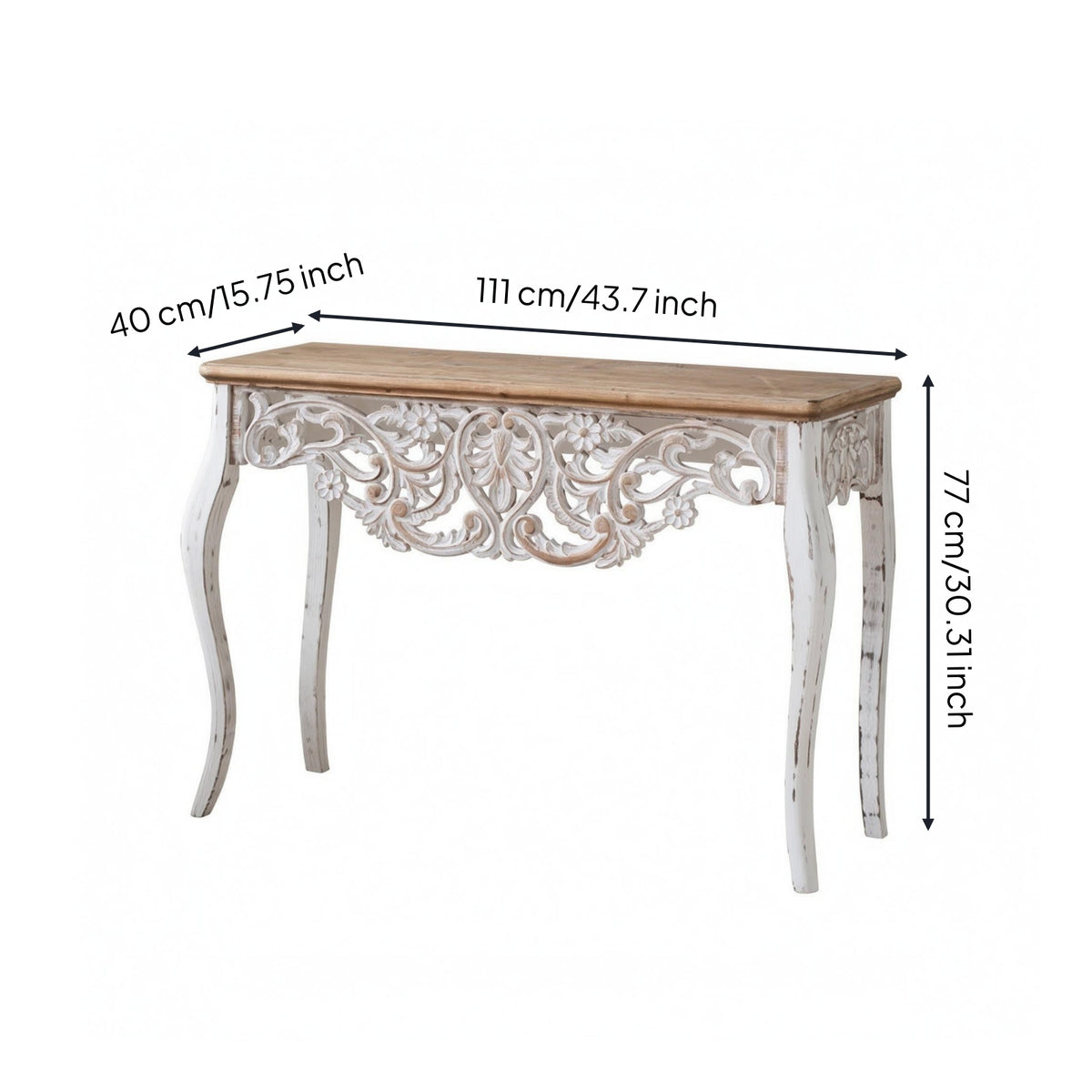 French Vintage Console Table Rectangular Top Wood Console Table Cabriole Legs Furniture Piece for Entryway