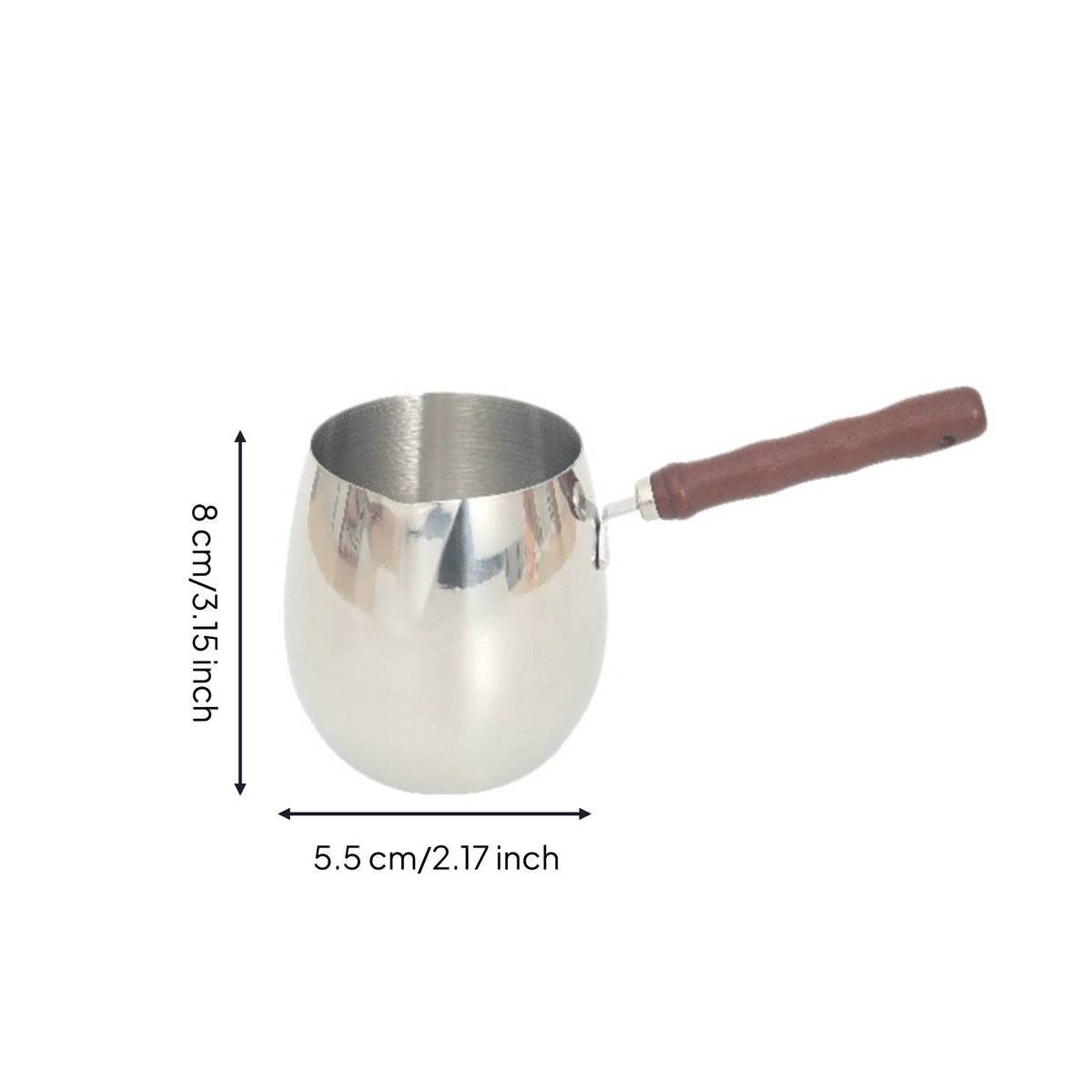 Wood Handle Latte Art Pitcher Pointed Spout Egg Shaped Milk Warmer Pot for Cafe