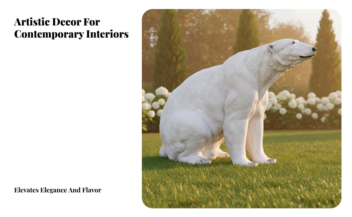 Seated Northern Bear Sculpture Black Nose Northern Bear Statue Weather Resistant for Lawn