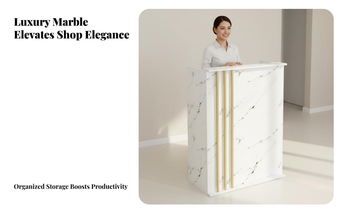 Light Luxury Design Salon Reception Desk Versatile Modern Reception Desk Lockable Drawers Modern Checkout Counter Large Storage Space for Receptionists, Business Owners, Office Managers, Barber Shop, Sales Center, Lobby