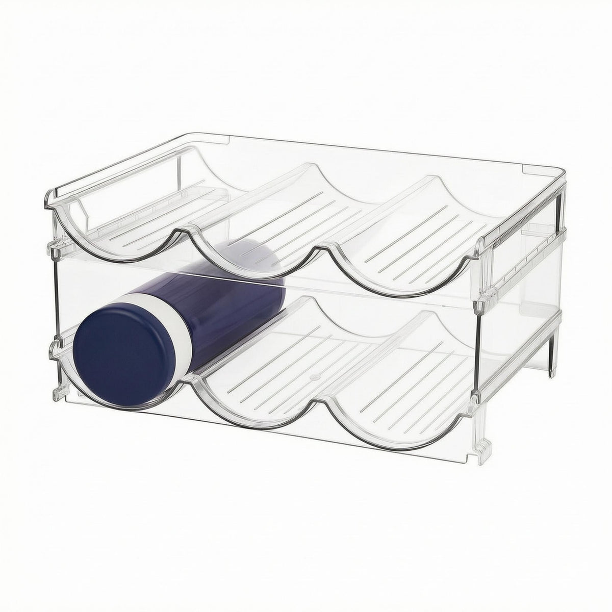 Water Bottle Organizer Rack Curved Slot Stackable Water Bottle Rack Open Design