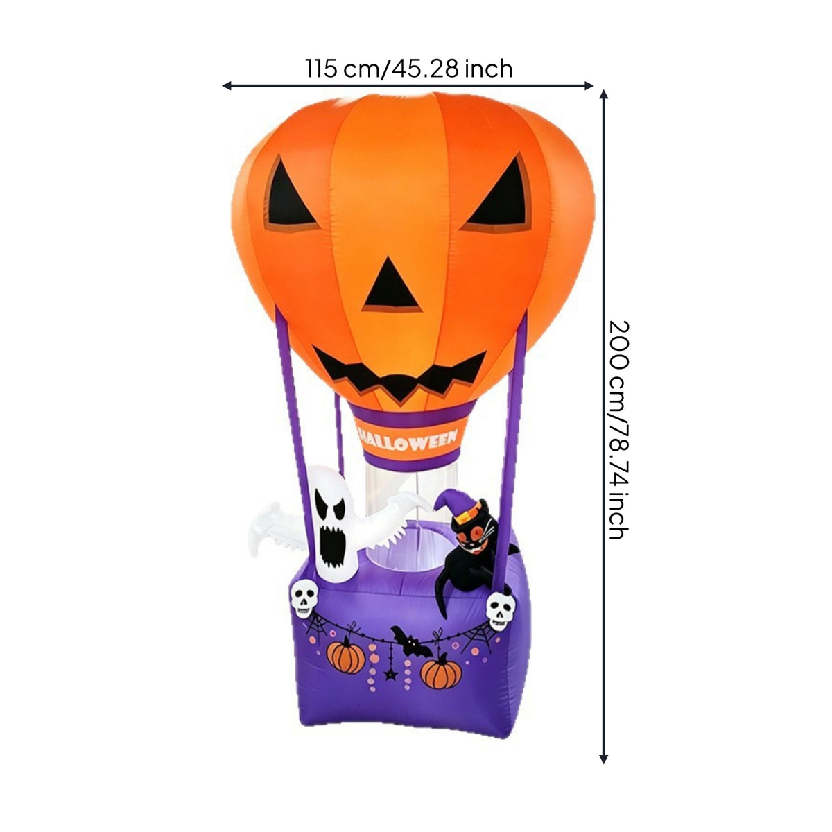 Outdoor Jack-O'-Lantern Balloon with Basket Lighted Pumpkin Inflatable with Ghost Illuminated Inflatable Hot Air Balloon Inflate for Homeowners, Party Hosts, Yard, Garden
