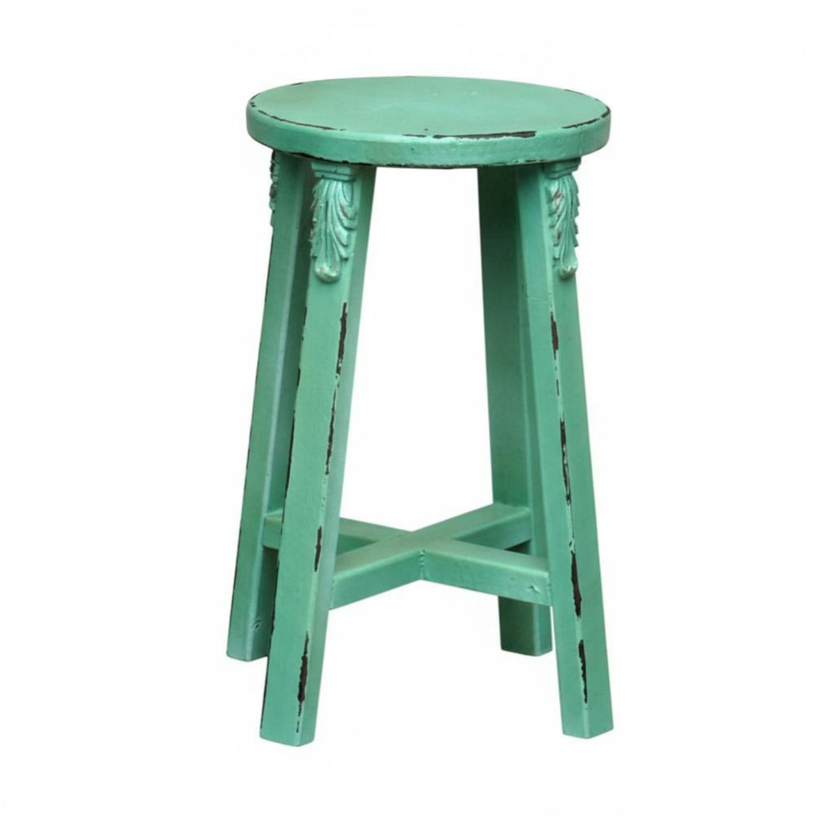 Round Top Rustic Stool French Country design Round Pedestal Holder Distressed Finish Farmhouse Decor for Homeowners, Cafe Owners