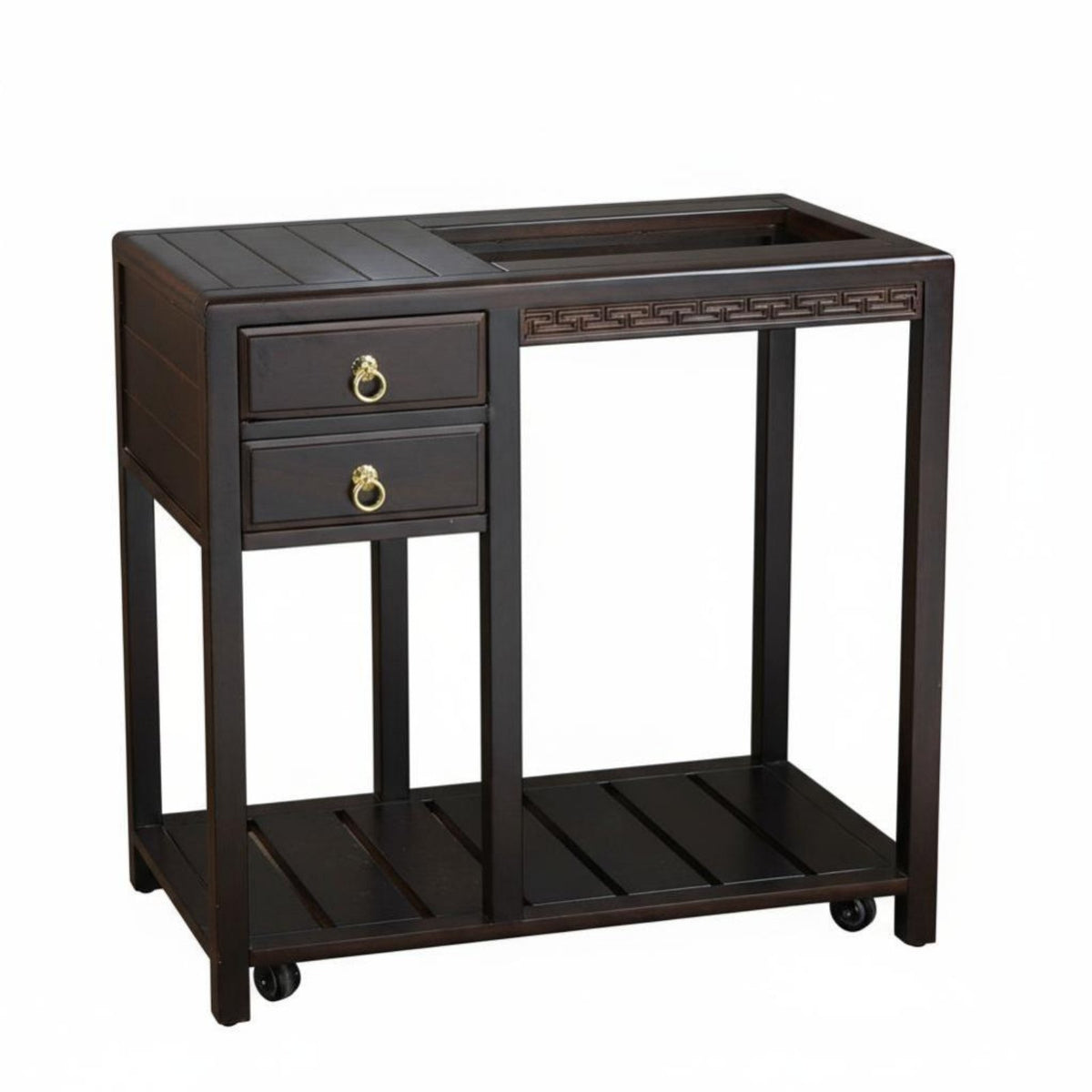 Mobile Tea Station Solid Wood Construction Multi-Tier Rolling Cart on Wheels