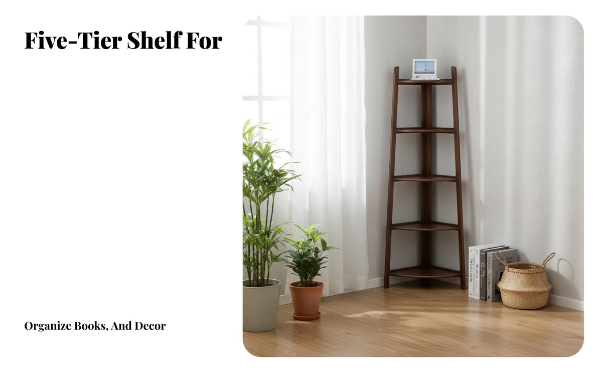 Floor-Standing 5-Tier Corner Shelving Unit Nordic Design 5-Tier Angled-Frame Corner Shelf Space-Saving Plant Stand Multi-Purpose for Apartment Dwellers, Book Lovers, Small Areas, Living Room, Home Office, Bedroom