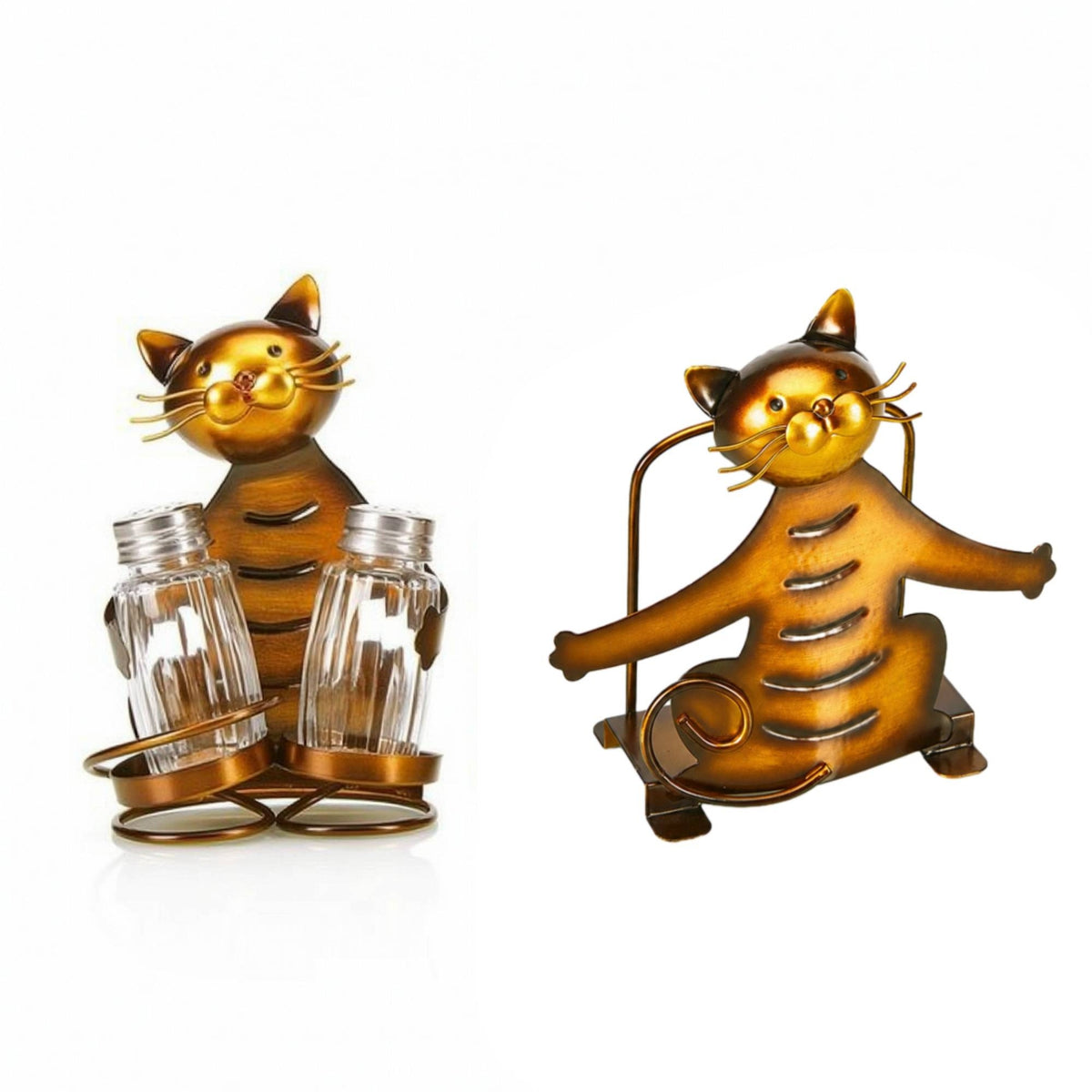 Cat Napkin Holder with Pepper shaker Body Decorative Cat Holder Artistic Metal Tabletop Organizer for Kitchen