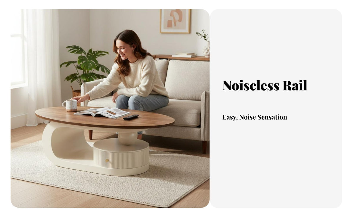 2 Pieces Oval and Round Nesting Tables Wood Grain Finish Nesting Coffee and End Table Creamy Design Living Room Furniture for Home, Lounge Area