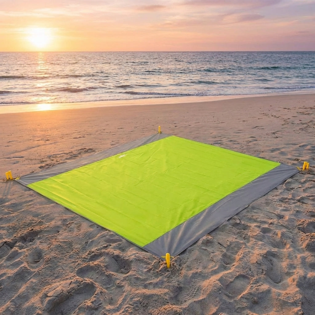 Picnic Blanket and Waterproof Mat for Outdoor Use, Large Camping Mat with Stakes and Carry Bag, Durable Polyester Picnic Mat, Beach Blanket