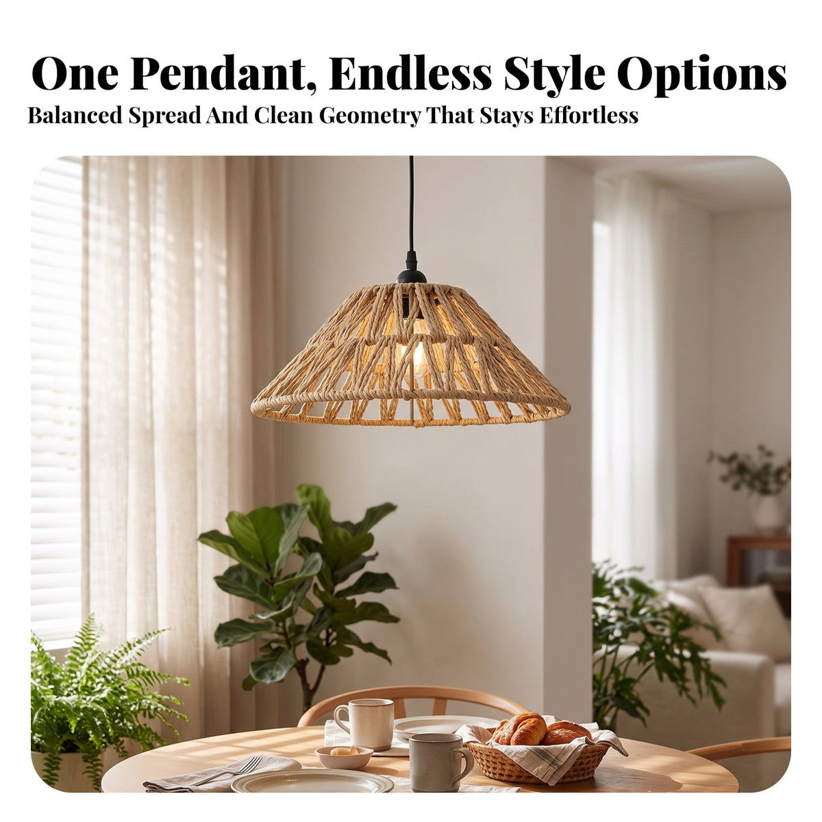 Beige Paper Rope Lampshade | Rustic, Bohemian, E27 Pendant Light Shade, for Bedroom