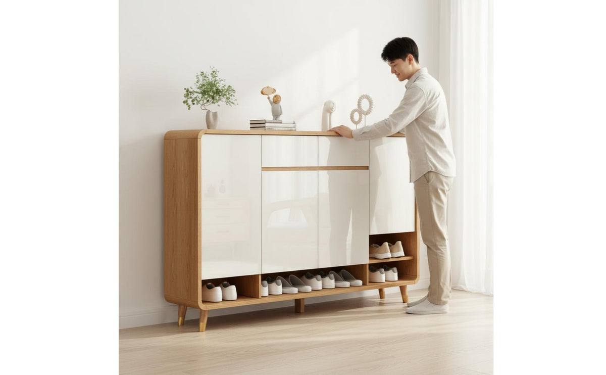 Large Capacity Entryway Shoe Storage Cabinet Easy to Clean Multi-Tier Shoe Cabinet with Doors Scratch Resistant Household Furniture Spacious Drawers for Families
