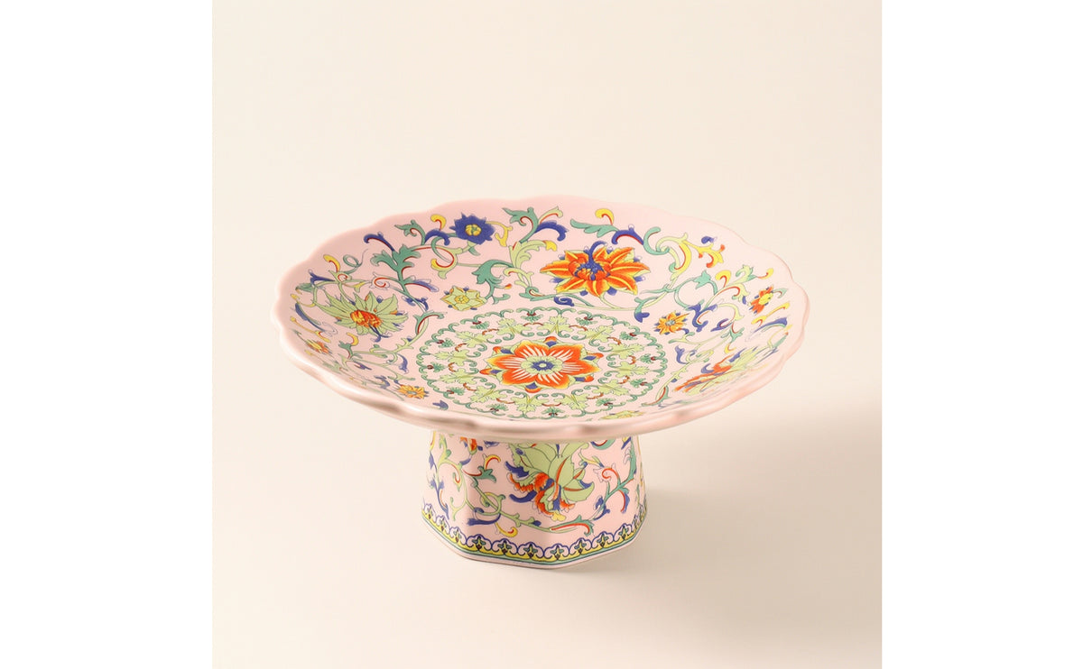 Ceramic Pedestal Plate Decorative Footed Dessert Plate Compact Ceramic Dessert Stand for Hosts, Afternoon Tea, Sideboard