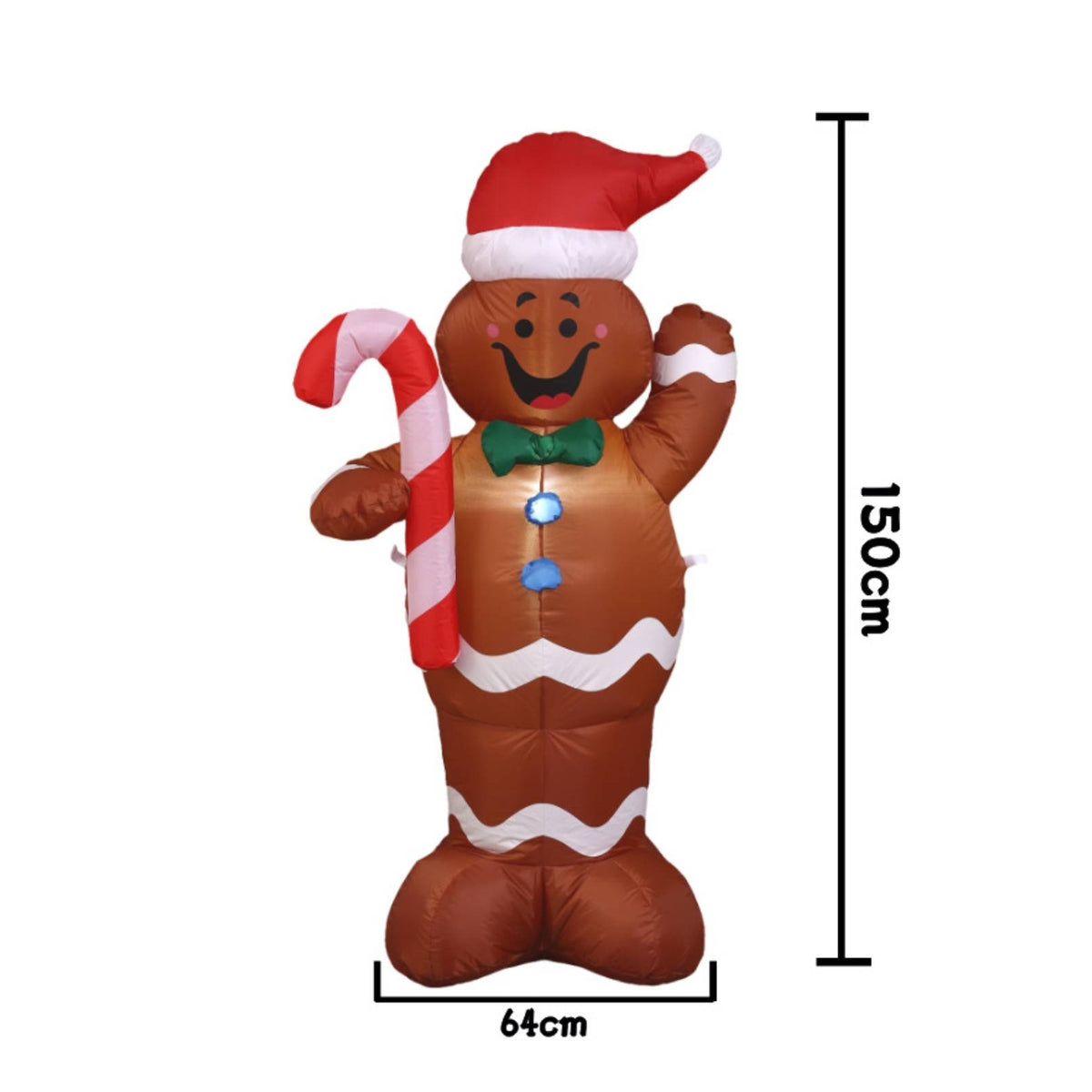 Christmas Inflatable Gingerbread Man with Santa Hat Outdoor Inflatable Gingerbread Man with Candy Cane Holiday Festive