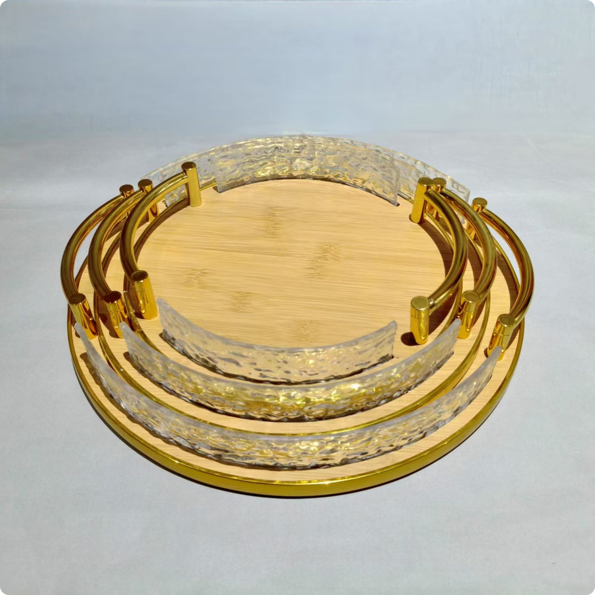 3 Pieces Bamboo Serving Tray Decorative Double-Handle Tray Stackable Home Decor Item