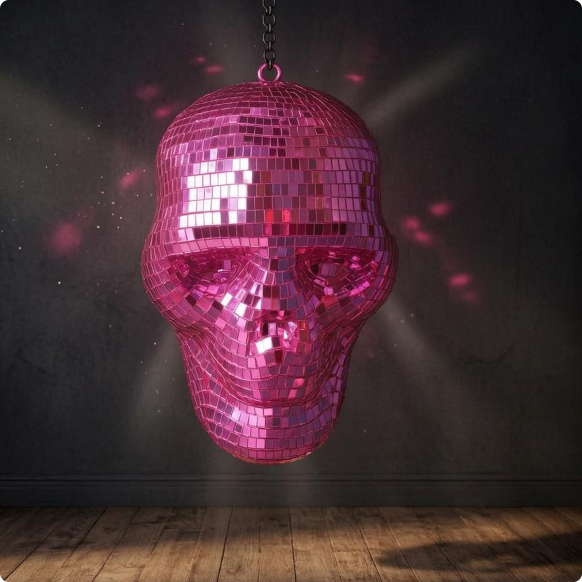 Skull Disco Ball Glittering Skeleton Head Decor Retro Glam