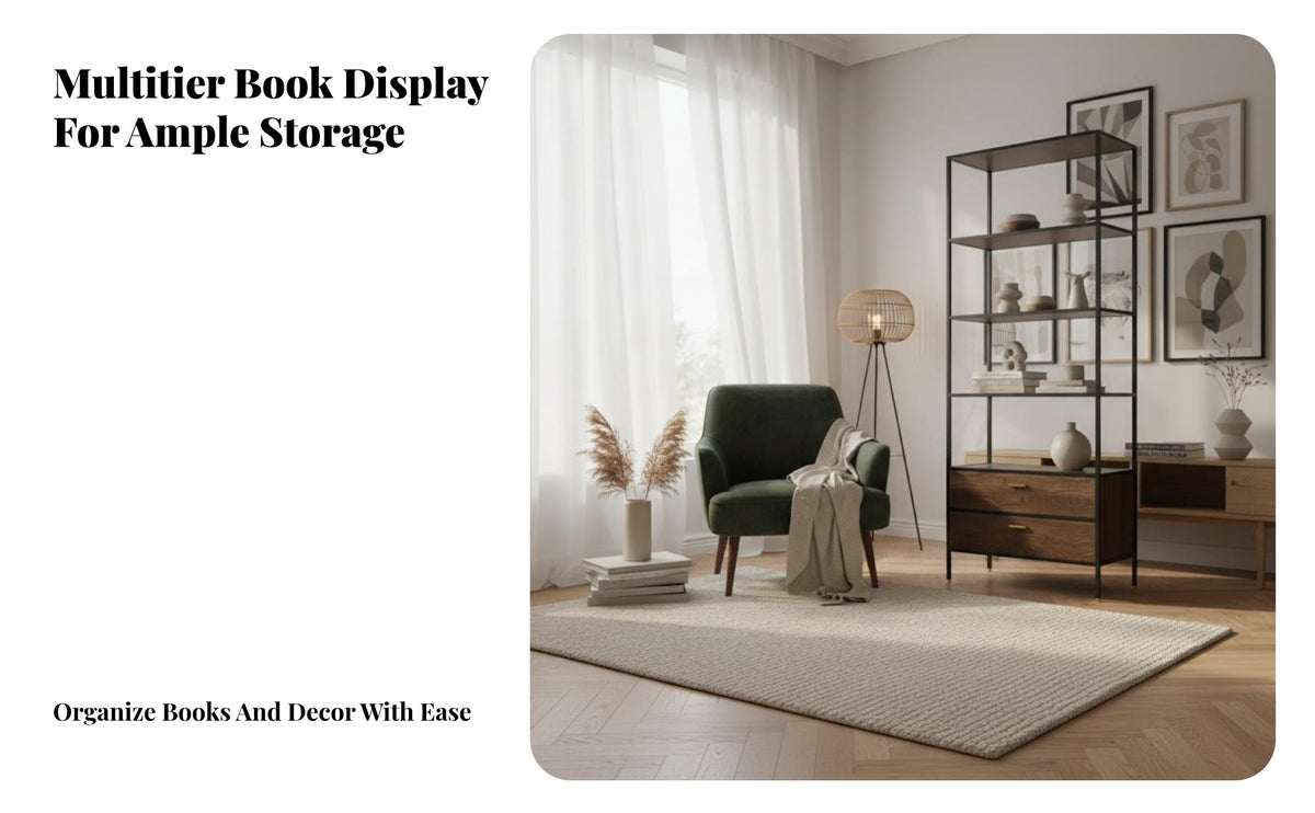Nordic Design Multi-Tier Shelving Unit with Cabinet Floor-Standing Tall Shelving Unit with Cabinets Sturdy Construction bookshelf Space-Saving for Book Lovers, Collectors, Homeowners, Living Room, Study, Bedroom