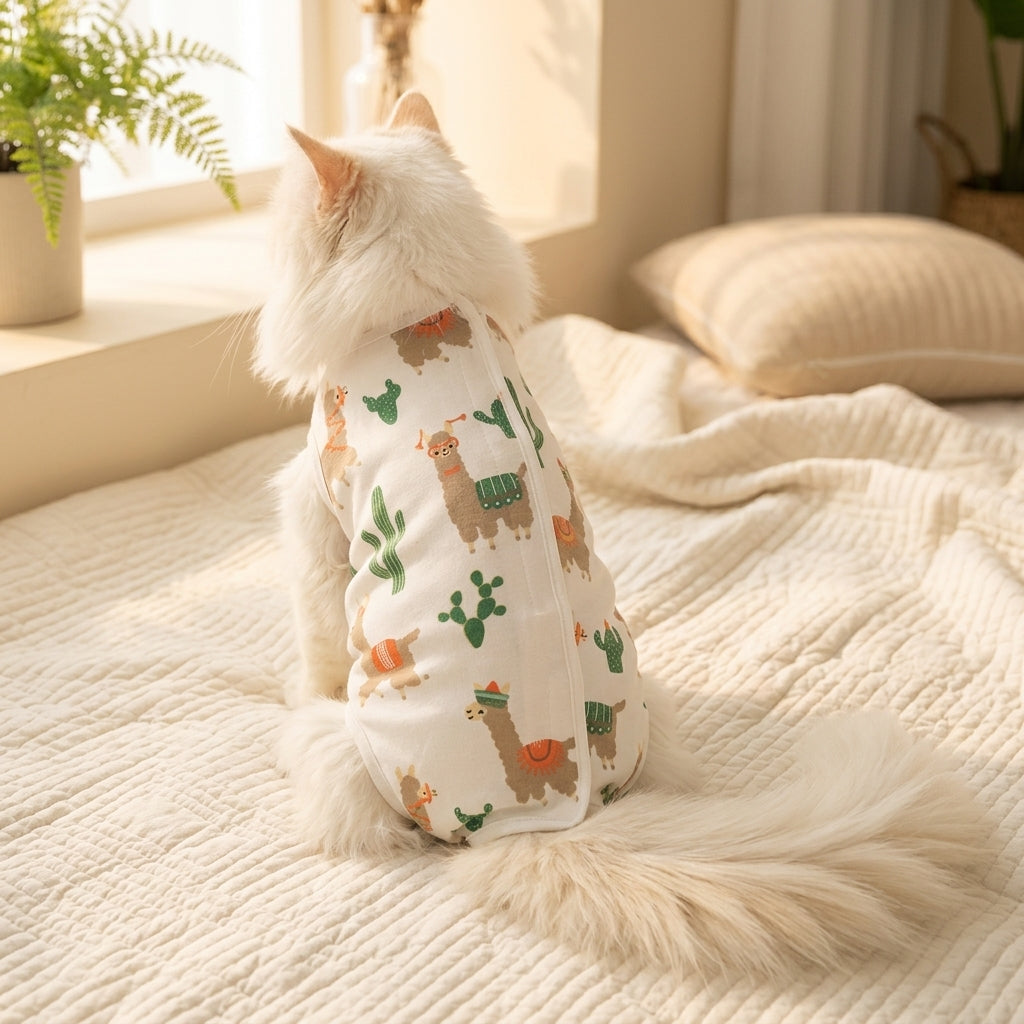 Cat Recovery Suit with Tie Straps, All Seasons Cat Neuter Suit, Anti-Lick Cat Spay Suit and Post-Surgery Cat Clothes for Comfortable Pet Recuperation