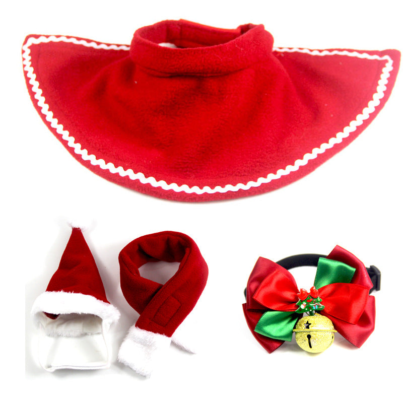 Christmas Pet Cape Bow Tie Scarf Set for Cats and Small Dogs, Reversible Fleece