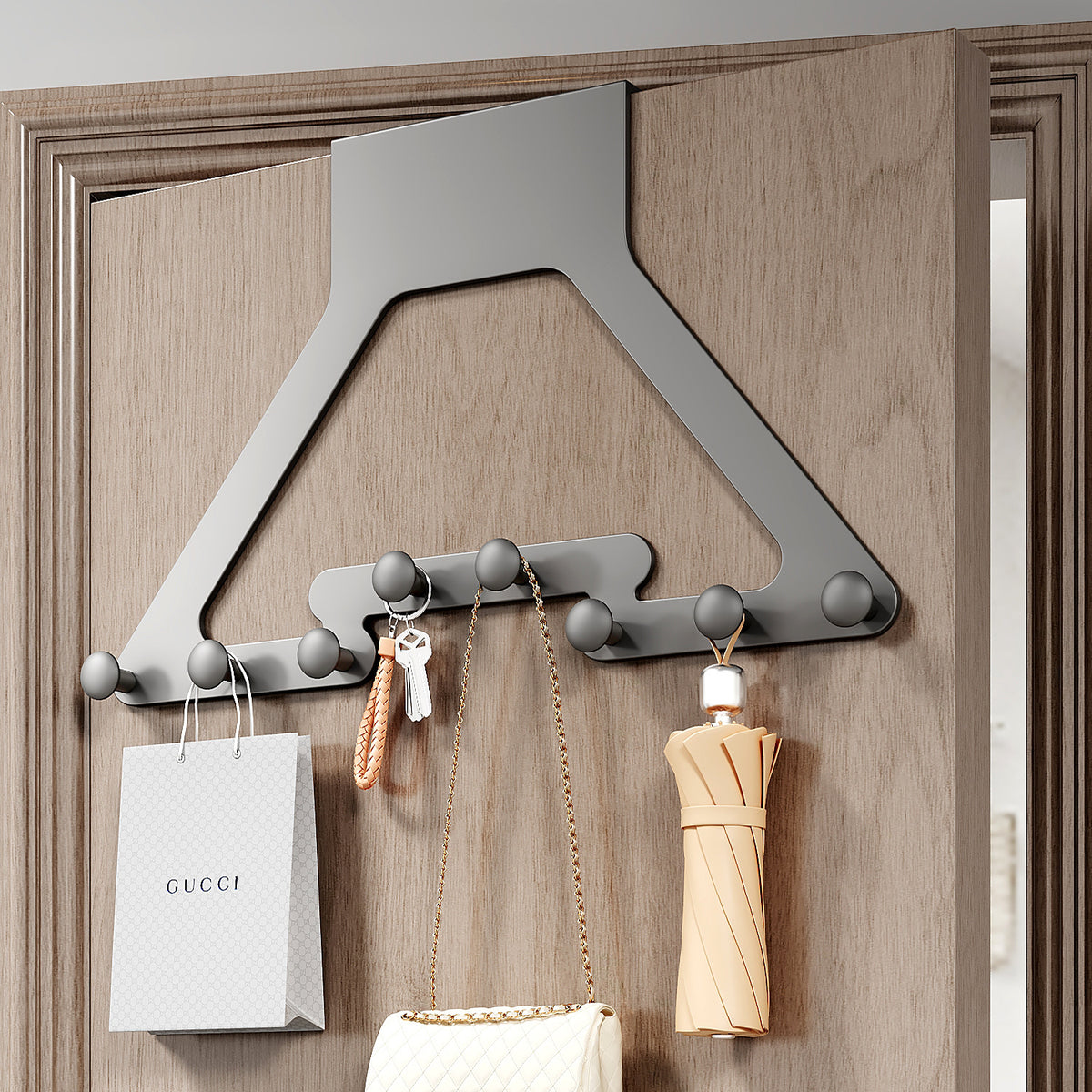 No-Drill Over-the-Door Wall Mounted Storage Rack with Hooks