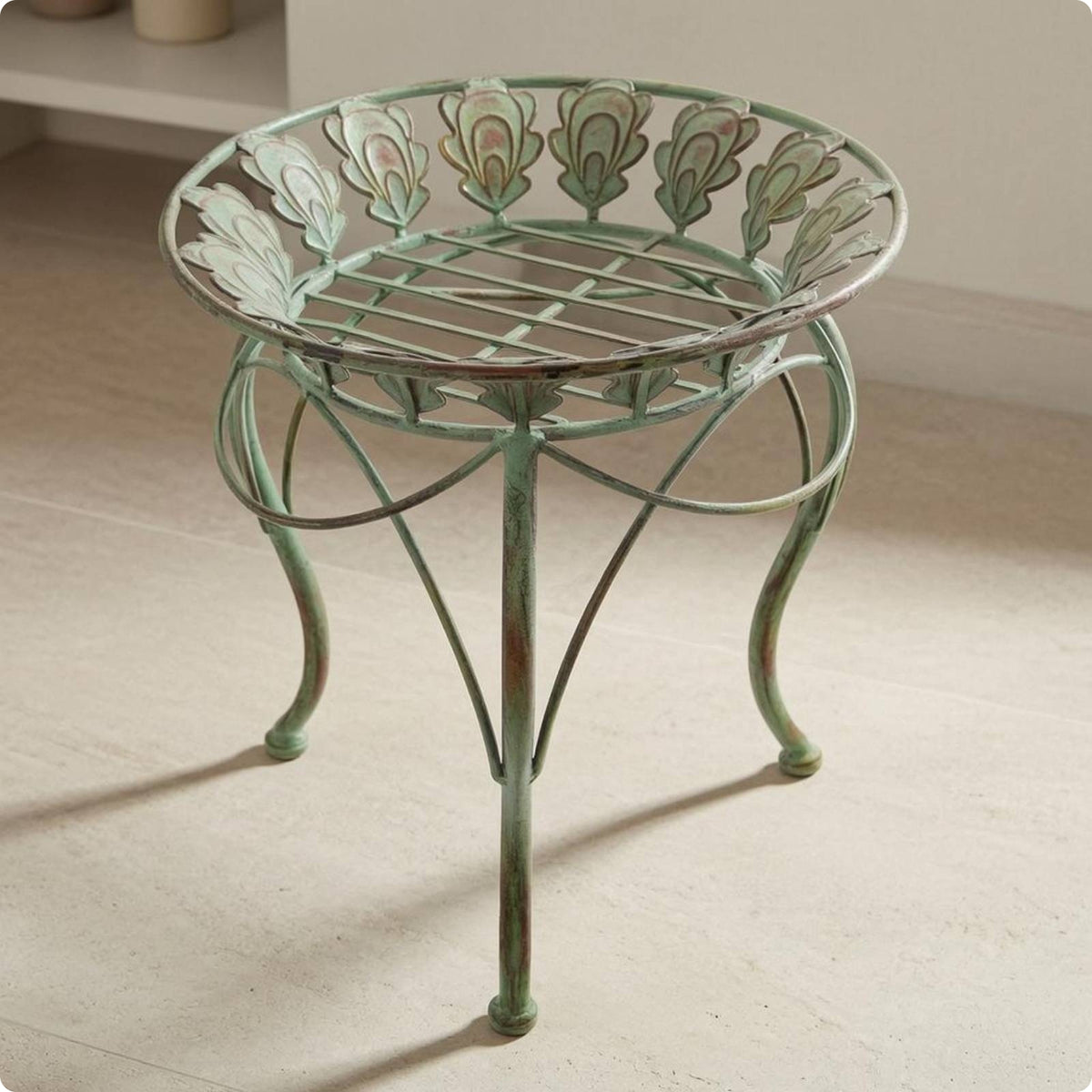 Iron Flower Stand Antique Green Home Decor Open Frame