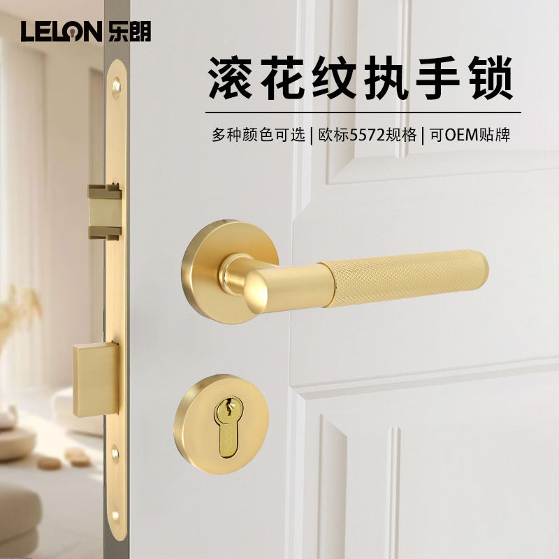 American Style Gold Door Lock, Zinc Alloy, Lever Handle, for Bedroom