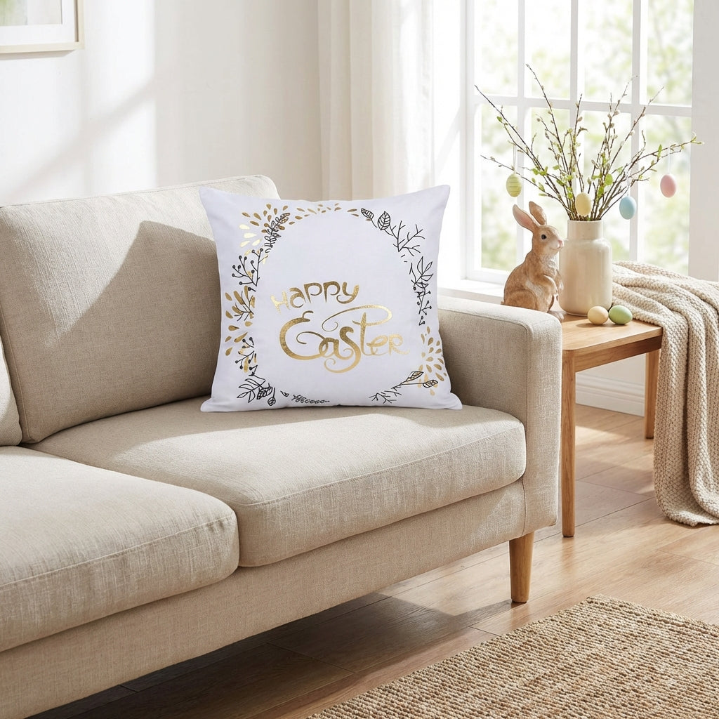 Easter Pillow Cover European and American Design Square Decorative Cushion Cover Hot Stamping Square Decorative Pillow Case for Adults, Bedroom