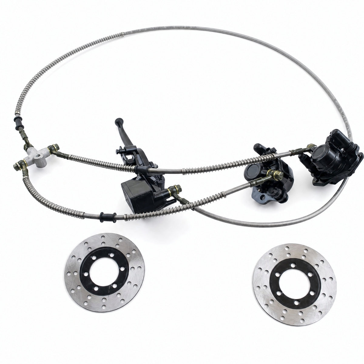 Hydraulic Disc Brake Kit Ventilated Disc Brake Kit with Calipers Braided All-Season for DIY Builders