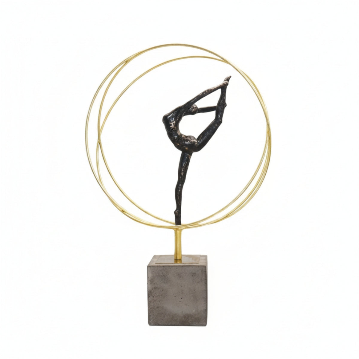Dancer Statue with Circular Frame Gold-Tone Decor Black for Art Lovers, Dancers