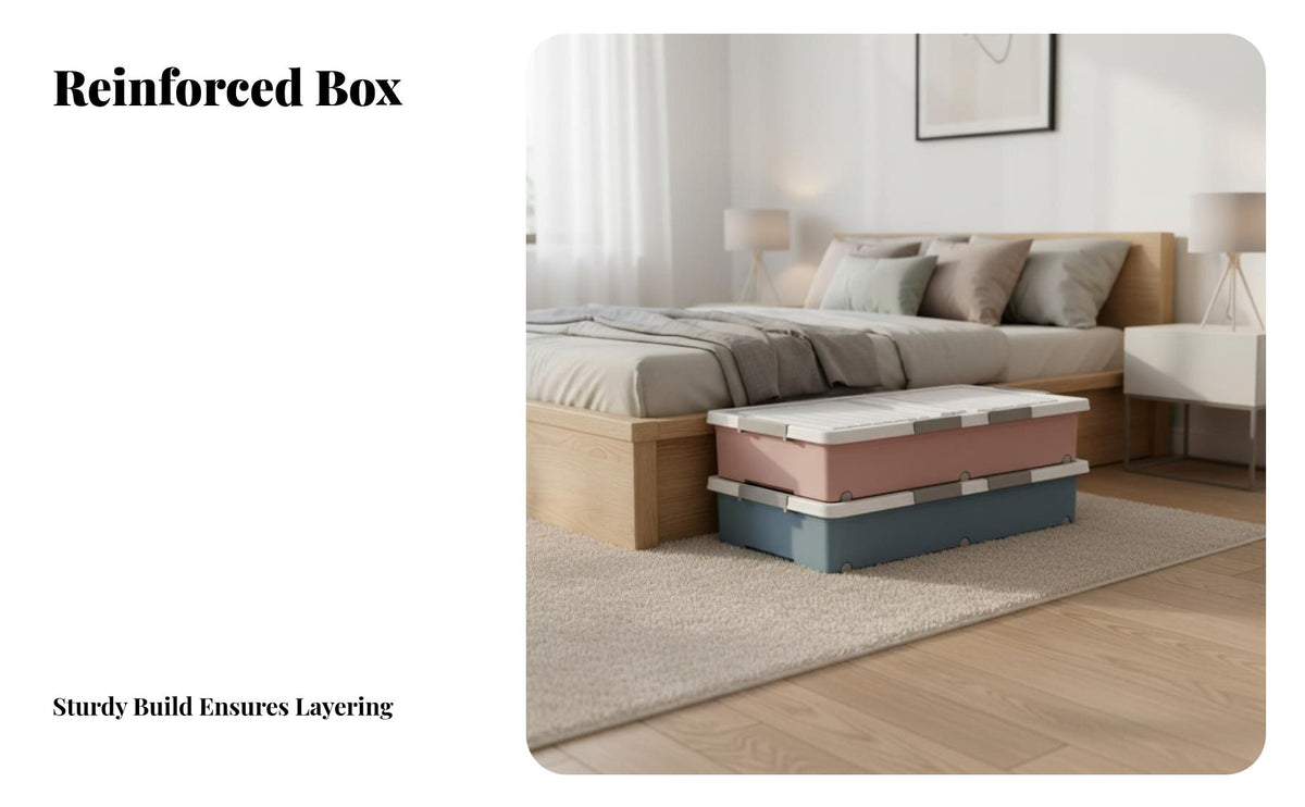Space Saving Wheeled Underbed Bin with casters Household Storage Low shape Organizing Container debrisproof for Students, Apartment Dwellers, Homeowners, Under Bed, Bedroom, Dorm Room, Closet