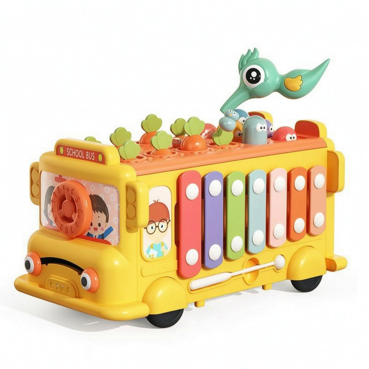 Shape Sorter Bus Developmental Toy Bus with Xylophone Shape Sorter Toy Educational Activity Center Interactive for Toddlers