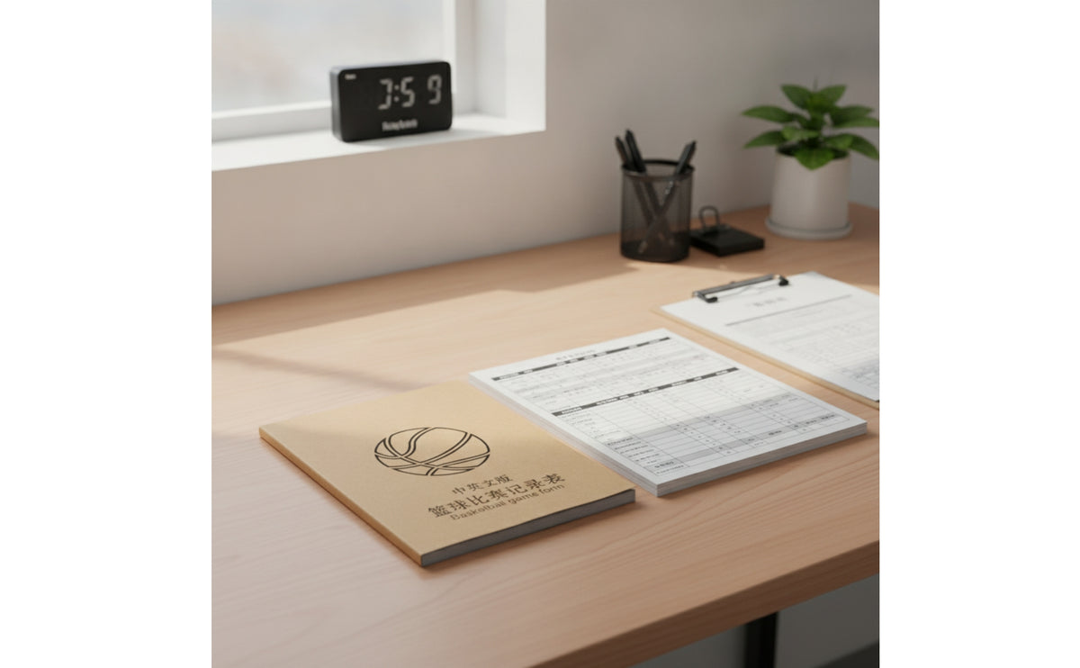 Bilingual Basketball Score Sheet with Carbonless Copy Kraft Paper Basketball Scorebook Glued Binding Professional for Scorekeepers, Referees
