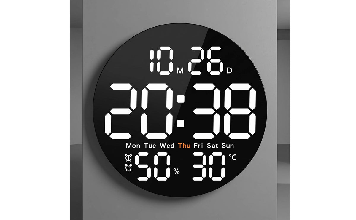 Digital Wall Clock with Temperature and humidity Modern Electronic Wall Clock Oversized for Living Room, Bedroom
