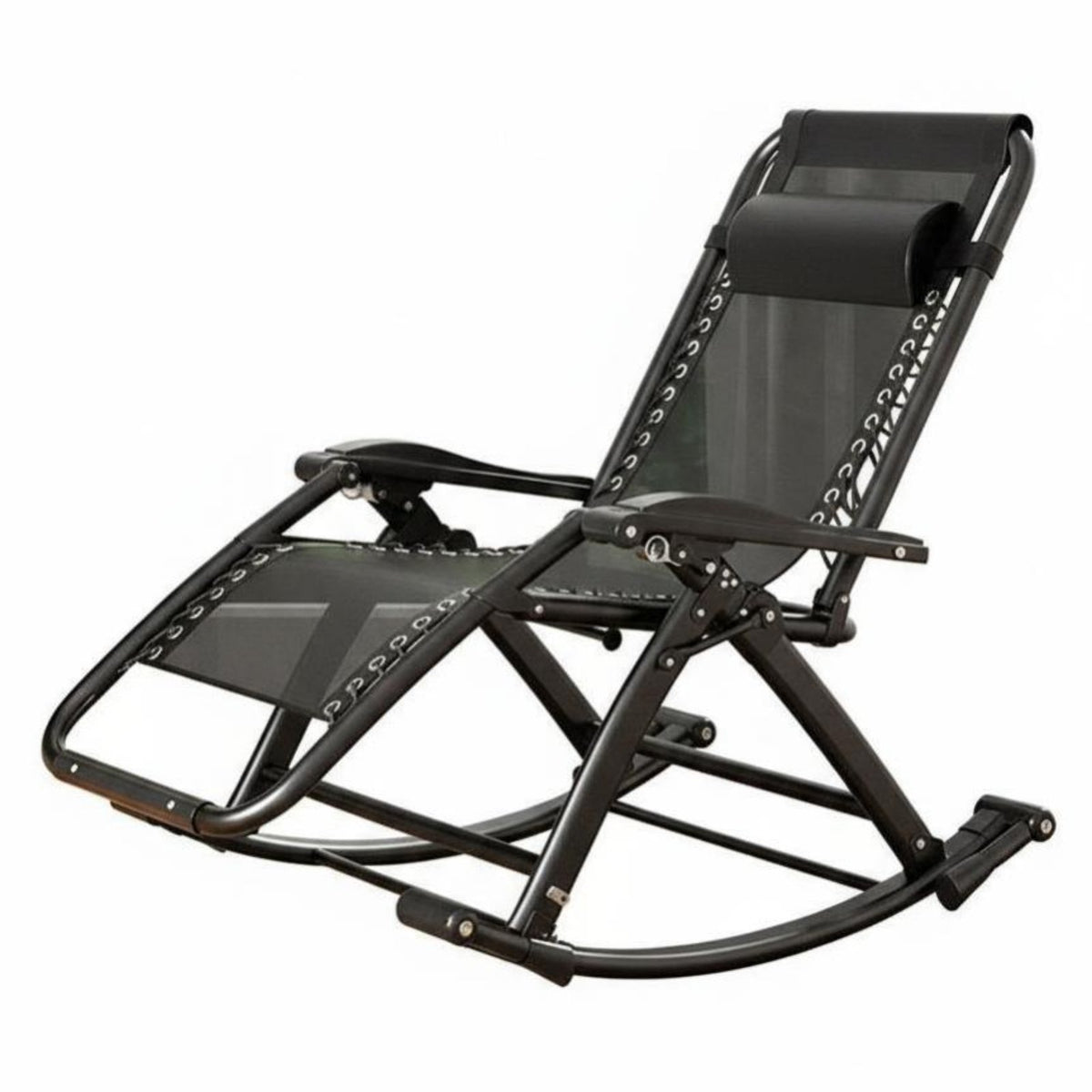Folding Rocking Chair Adjustable Backrest Folding Rocking Lounger for Tailgaters