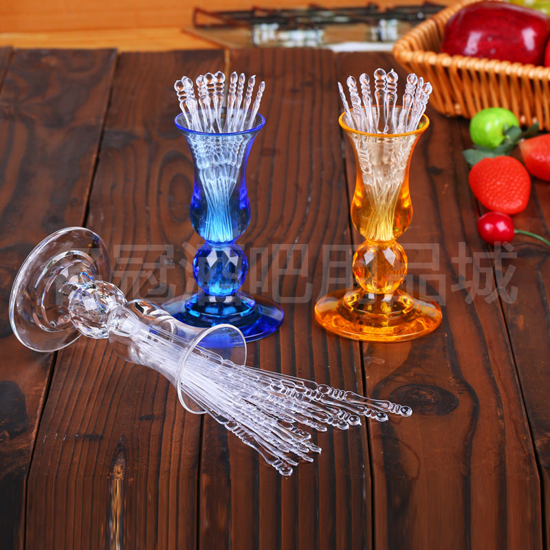 Acrylic Fruit Pick Cup with PC Fruit Fork Holder, Toothpick Cup, Solid Color