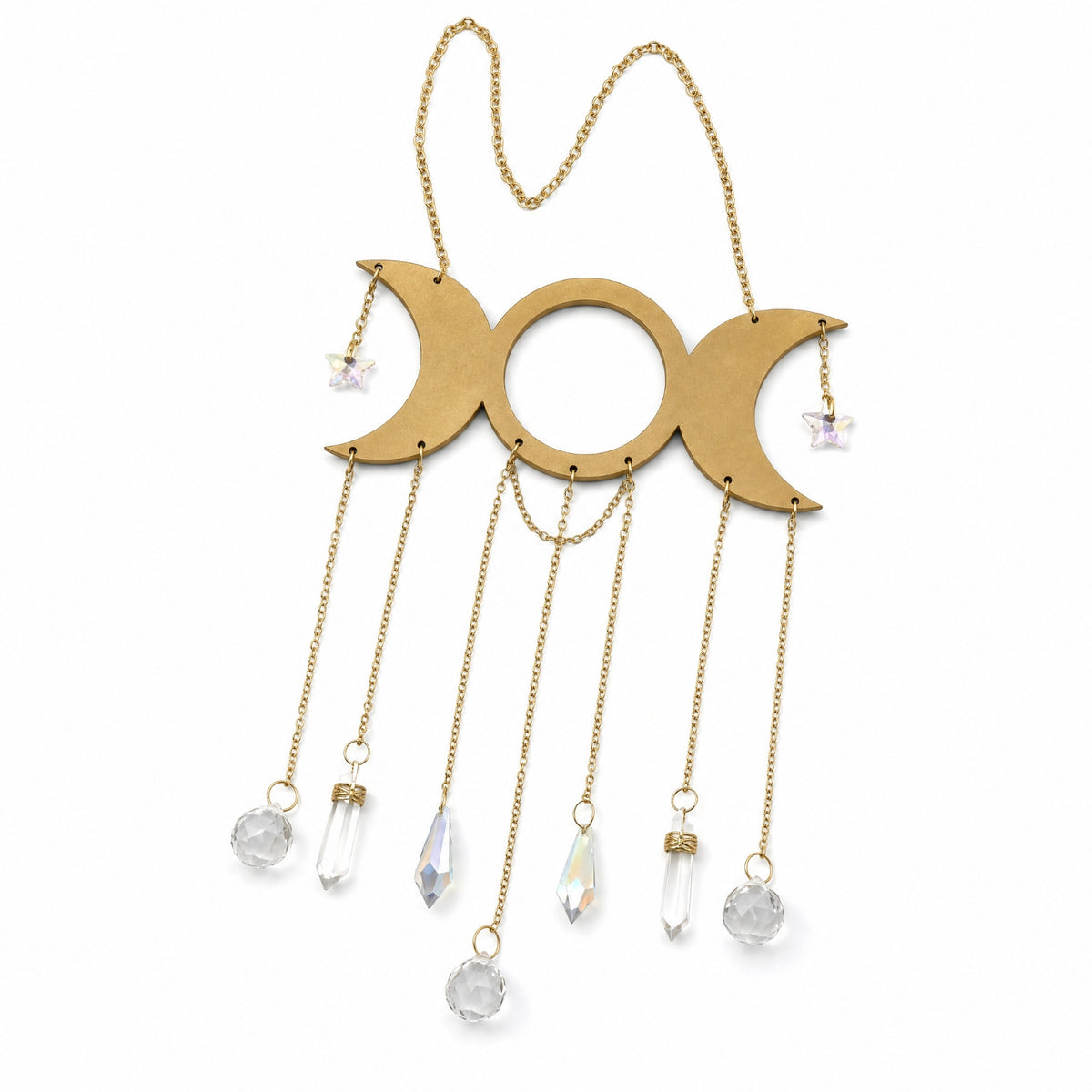 Moon Phase Ornament with Crystals Gold-Toned Sun Catcher Sparkling for Balcony